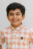 Peach And White Gingham Check Shirt  For Boys
