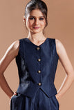 Girls Navy Blue Co-Ord Set With Sleeveless Top And Wide-Leg Pants