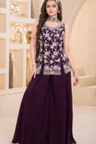 Wine Embroidered Georgette Palazzo Set For Girls