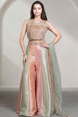 Girls Blush Pink & Mint Green Sequin Embellished Palazzo Set With Dupatta