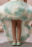 Girls Mint Green & Ivory High-Low Ruffle Party Dress