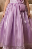 Girls Lavender One-Shoulder Party Gown with 3D Floral Ruffles