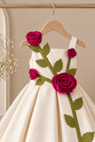 Girls Fawn 3D Rose Applique Party Wear Frock