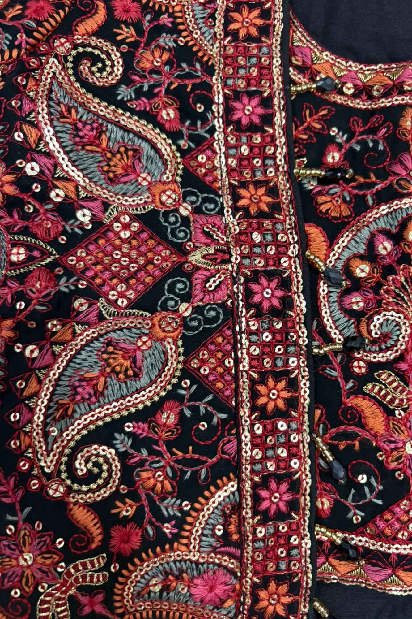 Black Paisley Embroidered Palazzo Set With Jacket for Girls