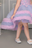 Blue Butterfly Tulle Party Frock with Layered Ruffles for Girls