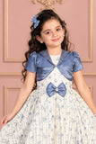 Cream Frock With Blue Sequin Overcoat For Girls