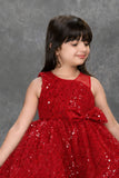 Red Sequin Party Frock With Bow Detail For Girls