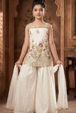 White Floral Sequin Work Palazzo Set with Dupatta For Girls