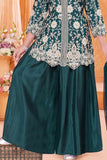 Emerald Green Zari Embroidered Palazzo Set For Girls