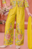 Golden Yellow Embroidered Ethnic Co-Ord Set With Jacket And  For Girls