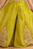 Girls Gold Sequin And Zari Embroidered Sleeveless Palazzo Set With Dupatta