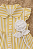 Cheerful Girls Yellow And White Striped Shirt Dress with 3D Floral Applique