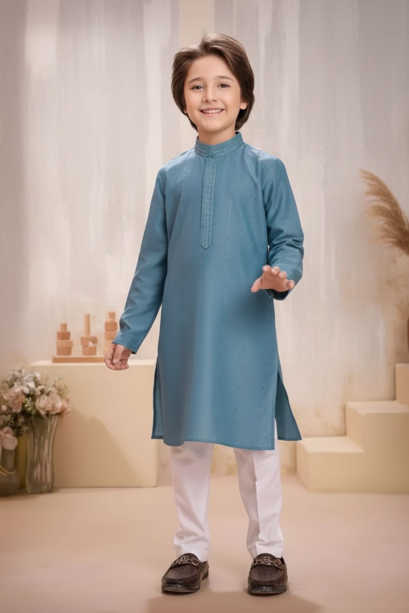 Classic Firozi Kurta Pajama Set For Boys