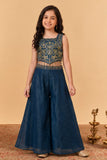 Girls Navy Blue Embroidered Palazzo Set with Dupatta