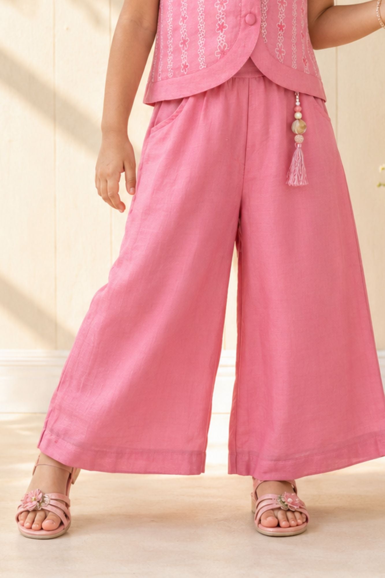Pink Waistcoat Top & Wide-Leg Co-Ord Set