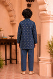 Boys Navy Blue Mirror Embroidered Kurta Pajama Set