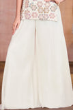 Girls Ivory Multicolour Floral Sequin Embroidered Sleeveless Palazzo Set With Dupatta