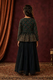 Girls Navy blue  Printed Peplum Top with Flared Palazzo Set