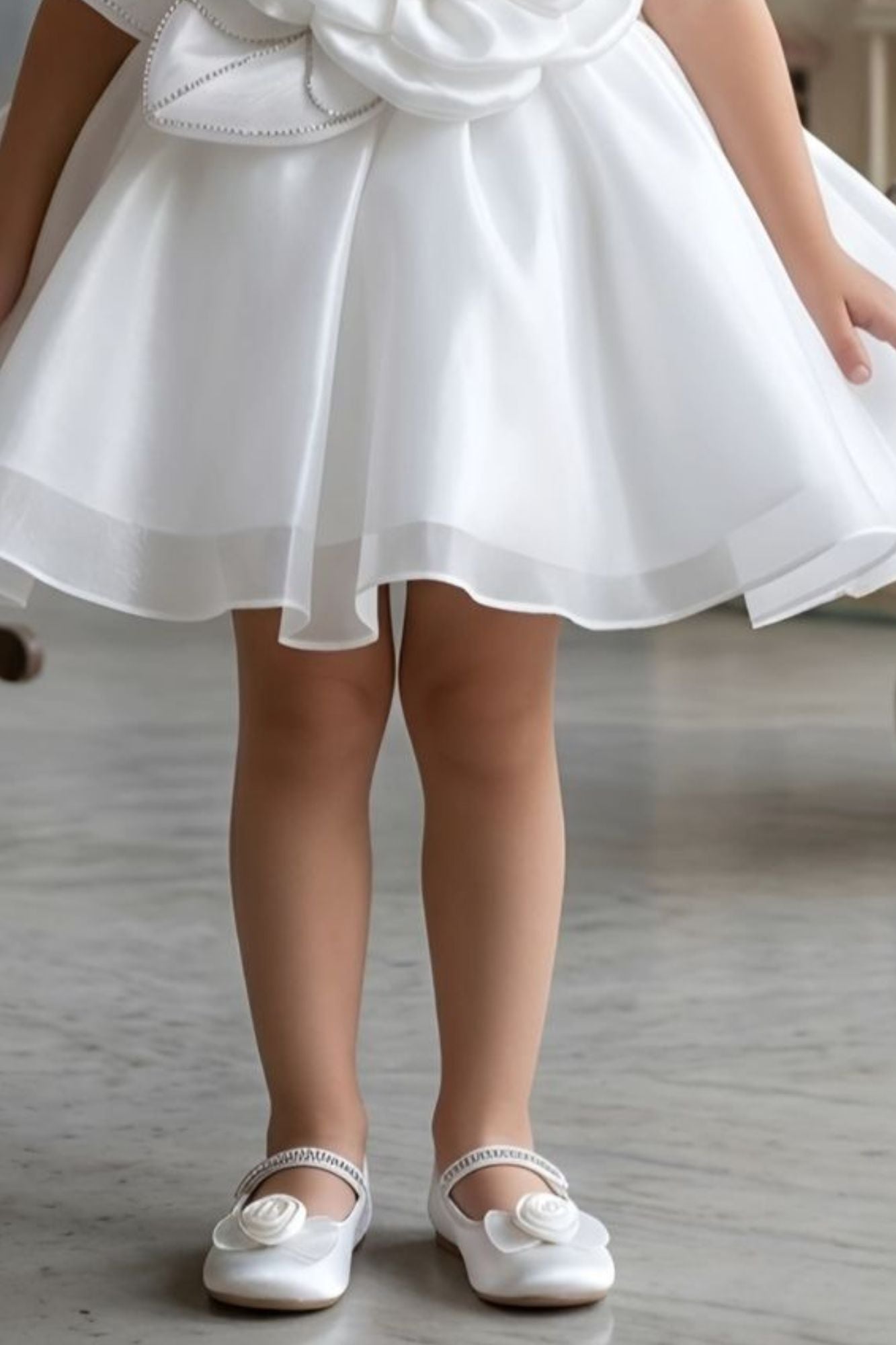 White 3D Floral Party Wear Frock for Girls