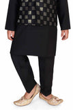 Black Kurta Set With Sequins Embroidered Waist For Boys