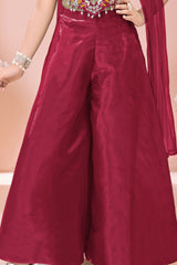 Rust Sequins Work With Thread Embroidery Palazzo Set For Girls