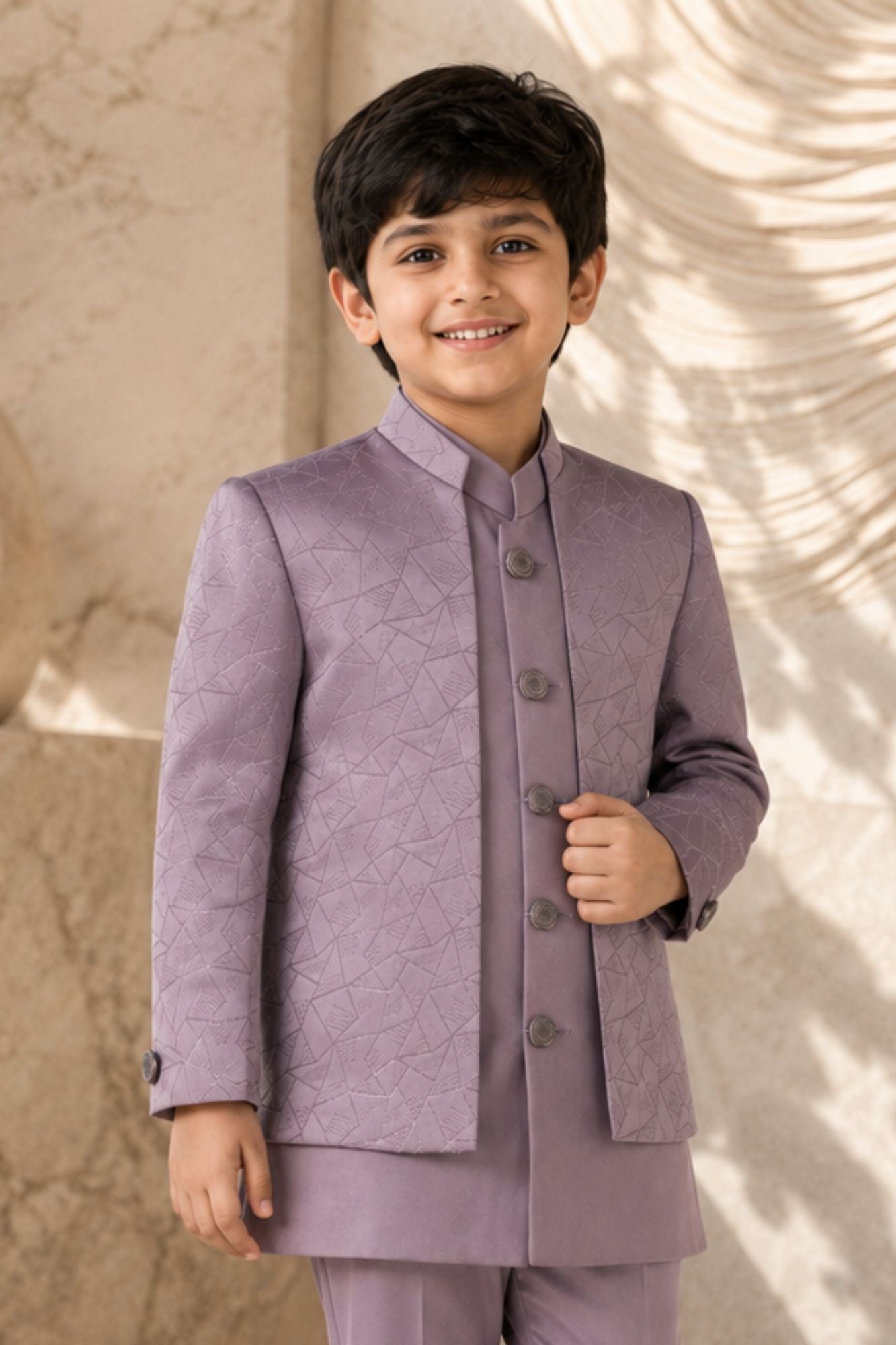 Boys Lilac Textured Sherwani Set