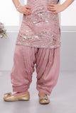 Dusty Pink Sequin Embellished Patiala Set For Girls