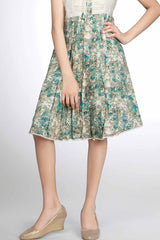 Stylish Green Floral Printed And Sequins Work Casual Wear Frock For Girls