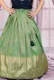Navy Blue And Pista Green Embroidered Pattu Pavadai Set For Girls