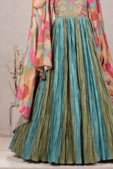 Multicolor Printed And Sequin Embroidery With Overcoat Gown For Girls