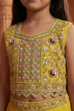 Girls Lime Yellow Embroidered Lehenga Choli Set