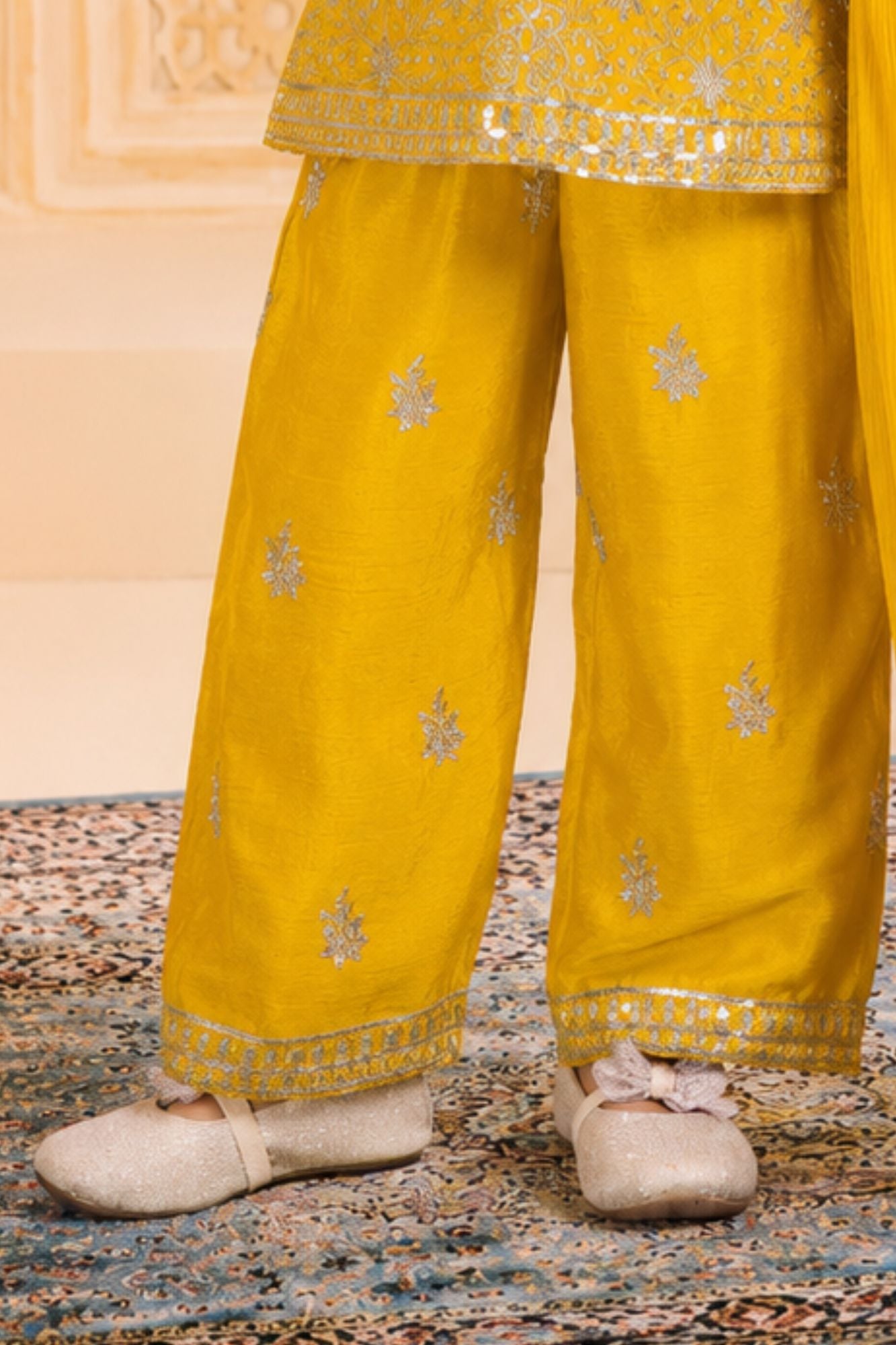Mustard Yellow Embroidered Palazzo Set with Dupatta