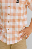 Peach And White Gingham Check Shirt  For Boys