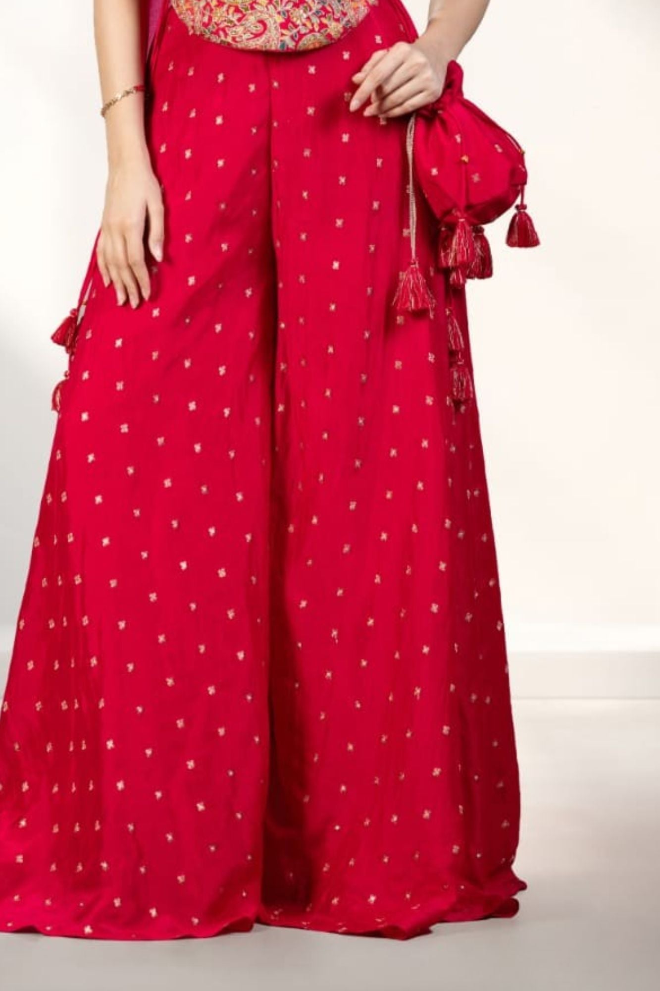 Rani Pink Embroidered Palazzo Set with Dupatta for Girls