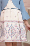 Blue And Cream Printed Casual Dress With Overcoat For Girls