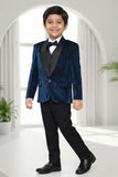 Premium Boys Navy Blue Tuxedo Suit Set with Bow Tie