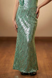 Mint Green Sequin One-Shoulder Floral Appliqué Party Wear Gown For Girls
