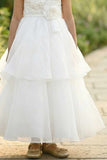 Cream Ruffle Layered Party Gown For Girls