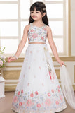 White Floral Embroidered Lehenga Choli with Dupatta For Girls