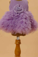 Purple Frock With Ruffled And Floral Embellished For Girls