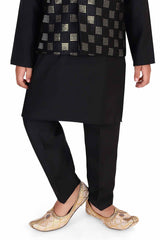 Black Kurta Set With Sequins Embroidered Waist For Boys