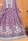 Mauve Embroidered Lehenga Choli with Layered Jacket For Girls