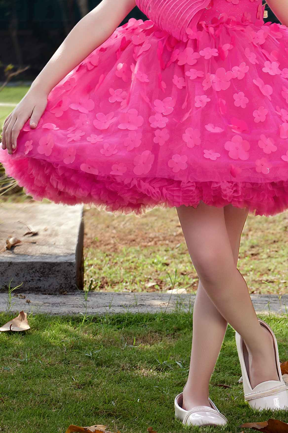 Blossom Sparkle Pink Bow And Floral Embellished Party Dress for Girls