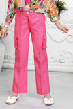 Rani Pink Casual Set With Floral Printed Overcoat For Girls