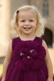 Wine Party Frock with Oversized Floral Appliqué For Girls