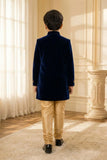 Boys Royal Navy Blue Velvet Sherwani Set