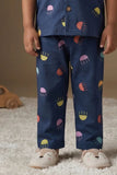 Navy Blue Jellyfish Print Night Suit Set For Boys