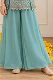 Aqua Blue Sequin Embellished Palazzo Set with Dupatta For Girls