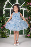 Blooming Princess Ice Blue Rosette Embellished Party Frock For Girls