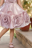 Onion Pink Embellished Party Wear Frock with 3D Rose Appliqué For Girls